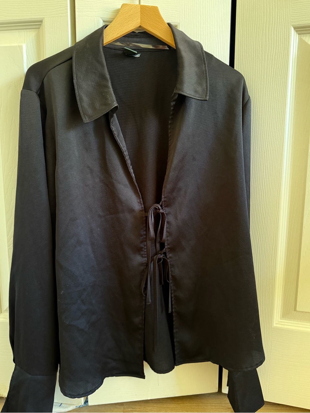 wild fable Black Satin-Look Tie-Front Blazer Jacket